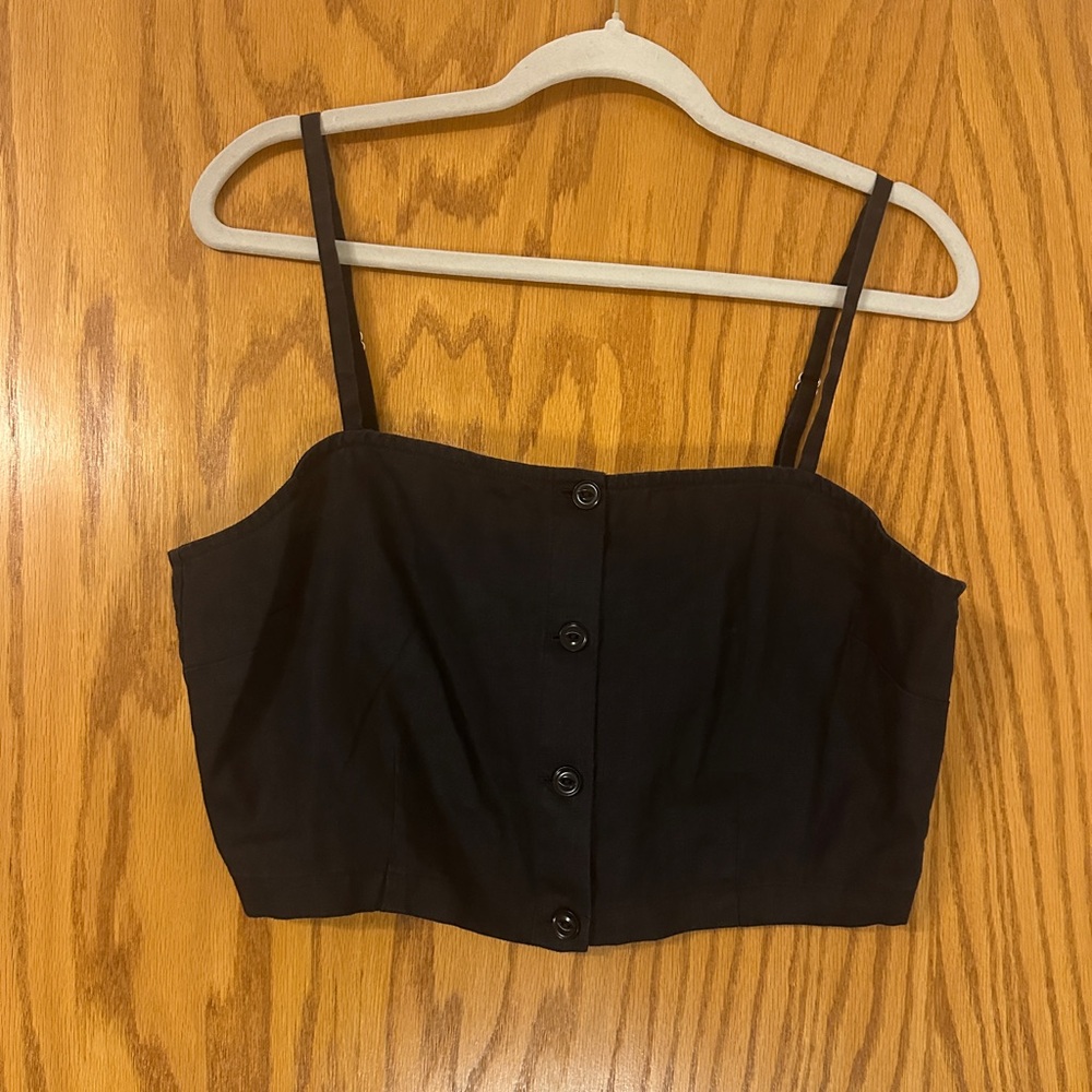 Outerknown Eclipse Tank Women's Black Button-Up Linen Crop Top - NWT - Size L - Picture 2 of 10